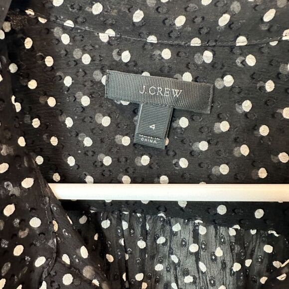 J. Crew Black White Polka Dot Silk Swiss Dot Tie Front Button Down Blouse 4 EUC - Picture 4 of 7